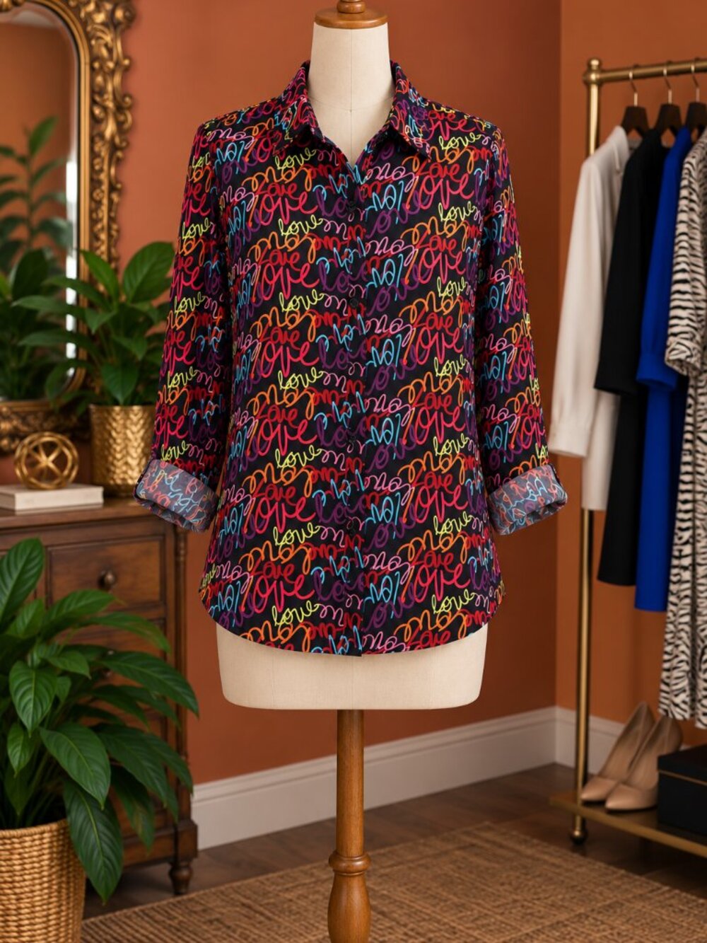 NY&C 'Love' Script Multicolor Button-Up Shirt
